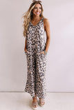 Print Pockets Wide Leg Sleeveless Jumpsuit