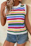 Multicolour Striped Knitted Eyelet Slim Sweater Vest