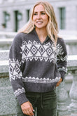 Western Geometric Printed Quarter Zip Pullover Sweater