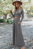 Solid Color Ribbed Crop Top Long Pants Set