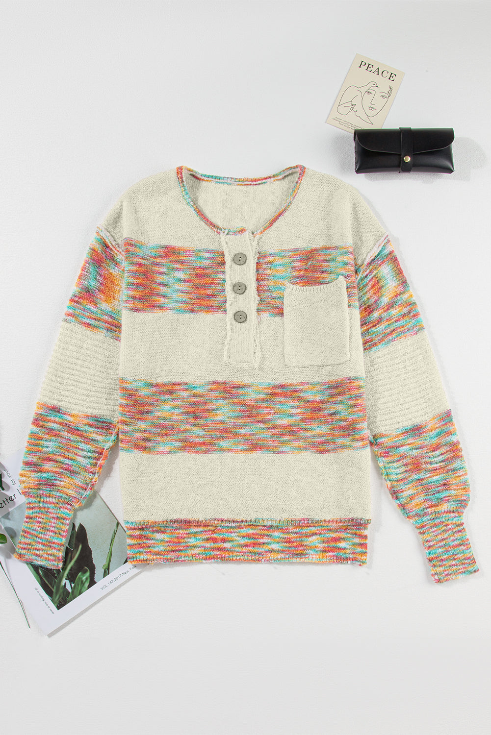 Pull en tricot Henley multicolore à teinture spatiale