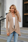 Textured Knit Lapel Collar Open Front Cardigan