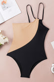 Double Straps One Shoulder Color Block Teddy Swimsuit