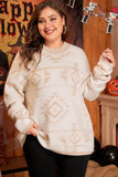 Apricot Plus Size Western Aztec Print Loose Sweater