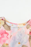 Pink Floral Print Tiered Ruffled Long Sleeve Blouse