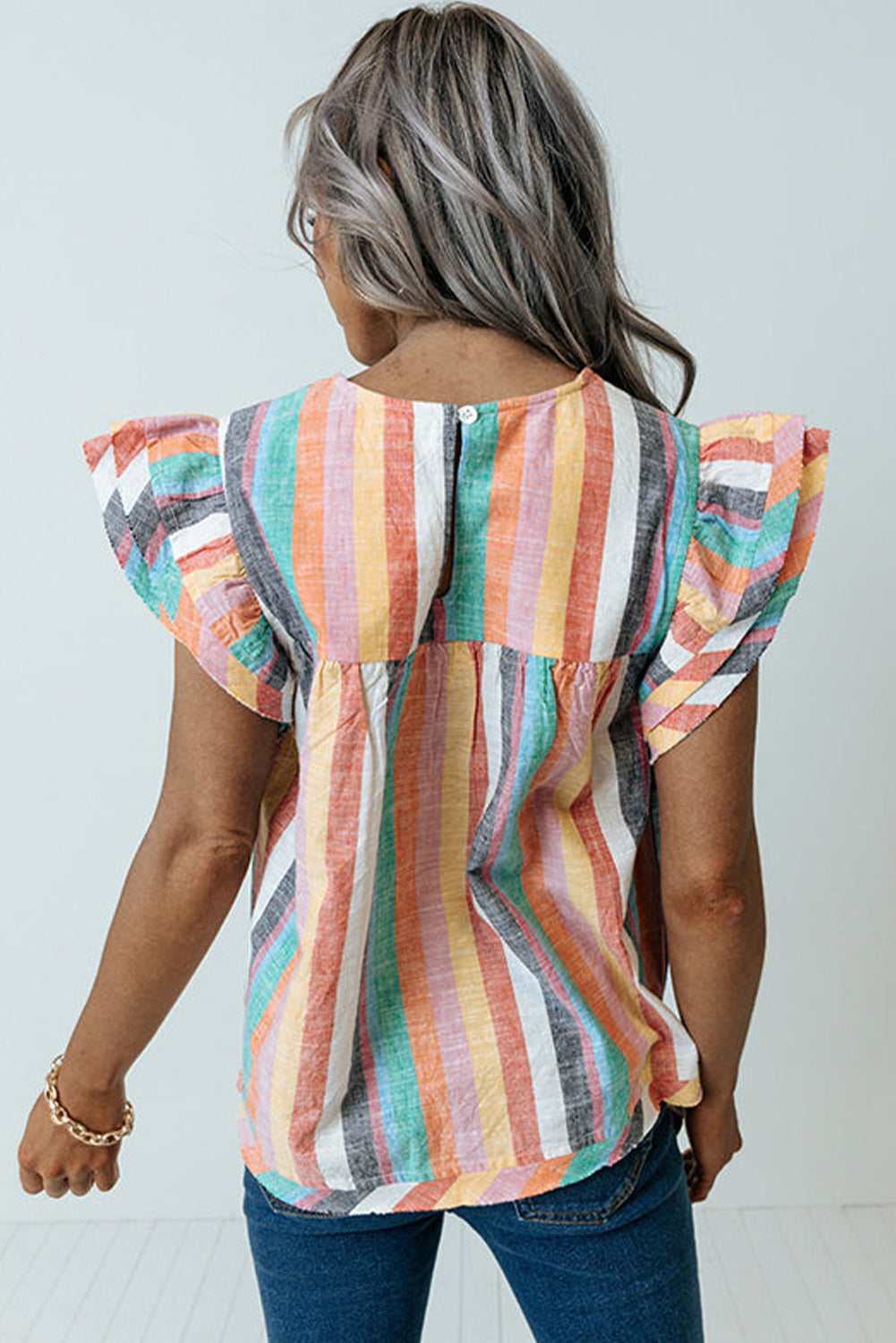 Striped Tiered Ruffle Cap Sleeve Top