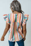 Striped Tiered Ruffle Cap Sleeve Top