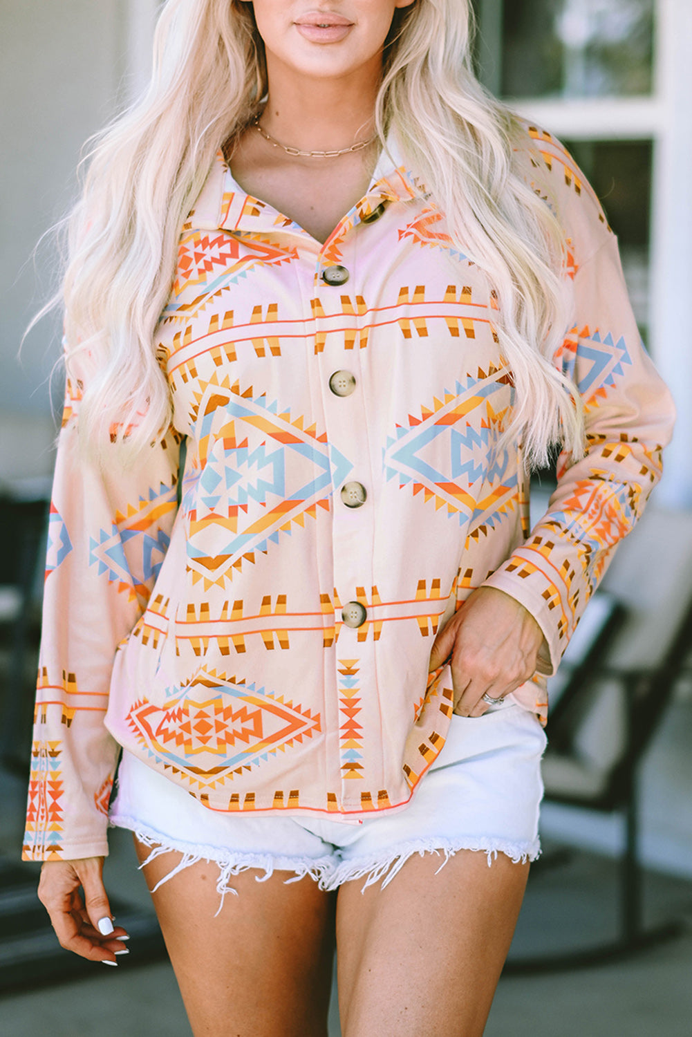 Western Aztec Print Button-Up Jacket