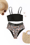 Strappy Cage Back Leopard High Waist Bikini Swimsuit