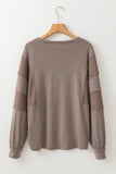 Gray Waffle Patchwork Dolman Sleeve Henley Top