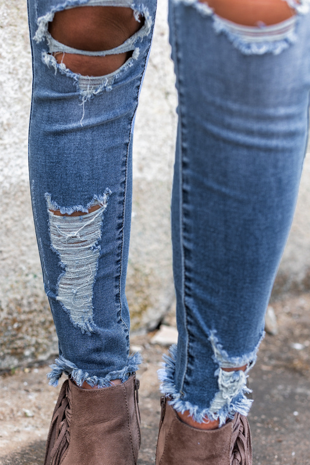 High Waist Distressed Skinny Jeans