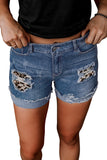 Floral Patchwork Rolled Hem Denim Shorts