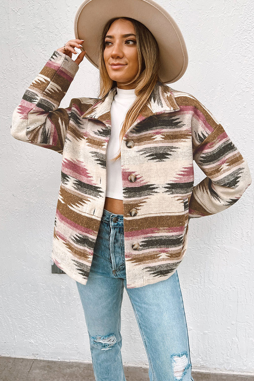 Multicolor Aztec Print Zipped Split Neck Hoodie