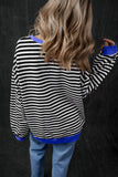 Sky Blue Stripe Oversized Contrast Trim Pullover Sweatshirt