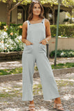 Gray Textured Wide Leg Overall with Pockets