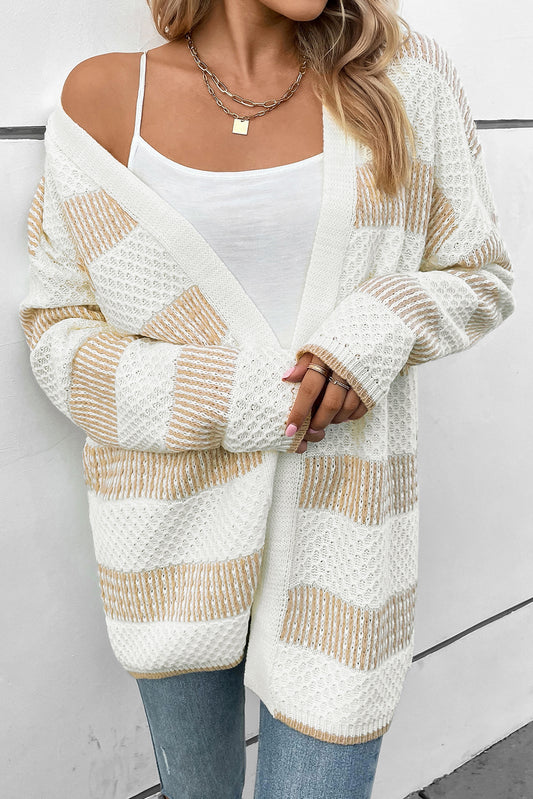 Textured Stripe Pattern Drop Shoulder Duster Cardigan