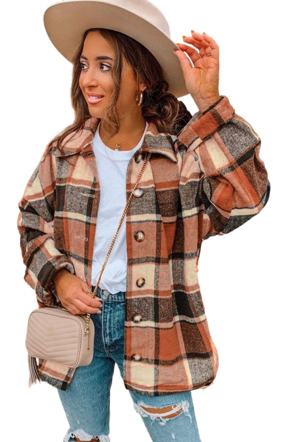 Plaid Print Buttoned Shirt Jacket