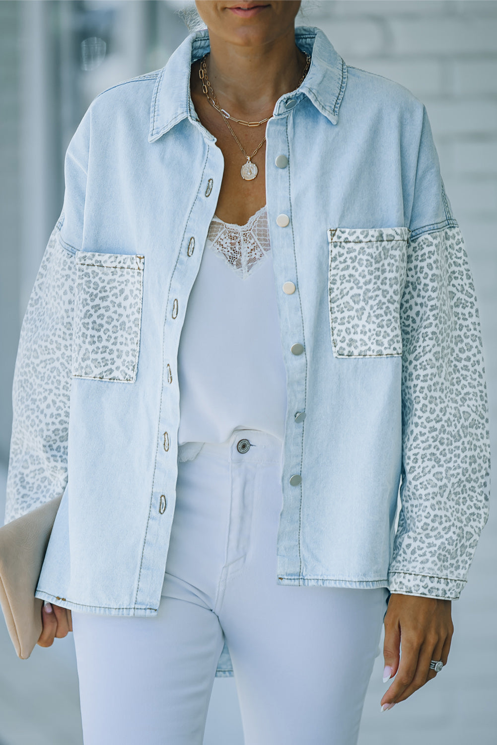 Contrast Leopard Denim Jacket