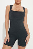 Ribbed Square Neck Padded Sports Romper