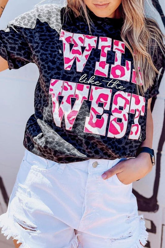 Noir WILD comme le WEST Leopard Tee 