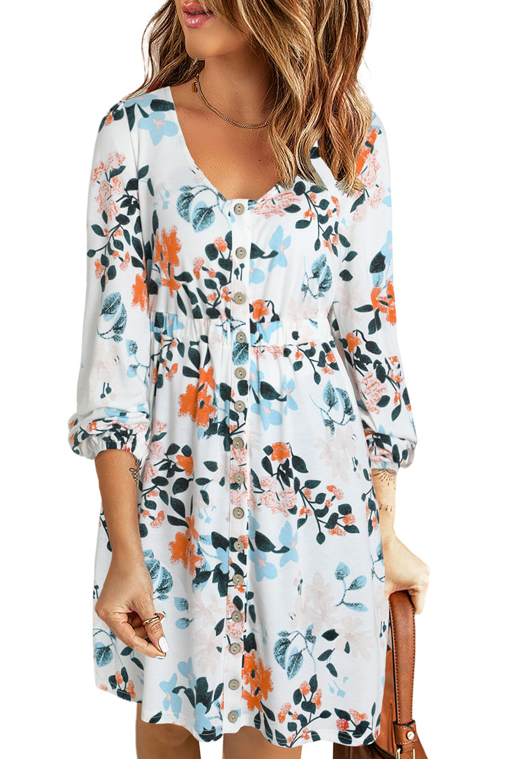 Dainty Floret Print Button Up High Waist Mini Dress