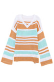 Colorblock Stripe Long Sleeve Split Sweater