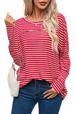 Striped Drop Shoulder Exposed Seam Long Sleeve Top