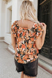 Floral Flutter Sleeves Square Neck Blouse