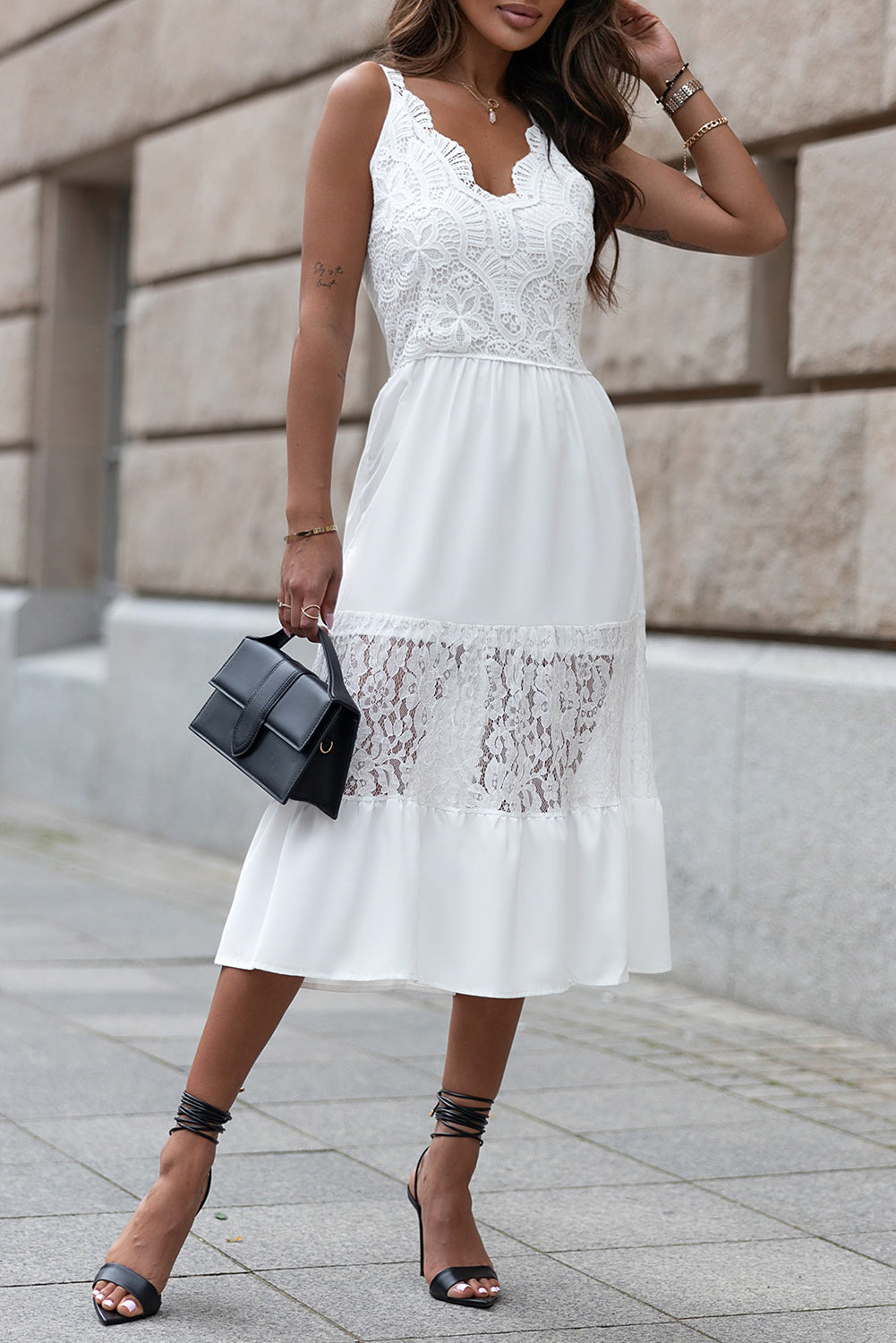 Lace Crochet Patchwork Sleeveless Long Dress