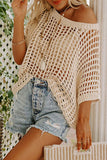 Fishnet Knit Ribbed Round Neck Short Sleeve Sweater Tee