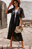 Floral Mesh Lace Crochet Open Front Kimono