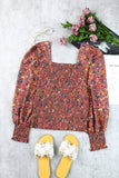 Floral Print Smocked Long Sleeve Top