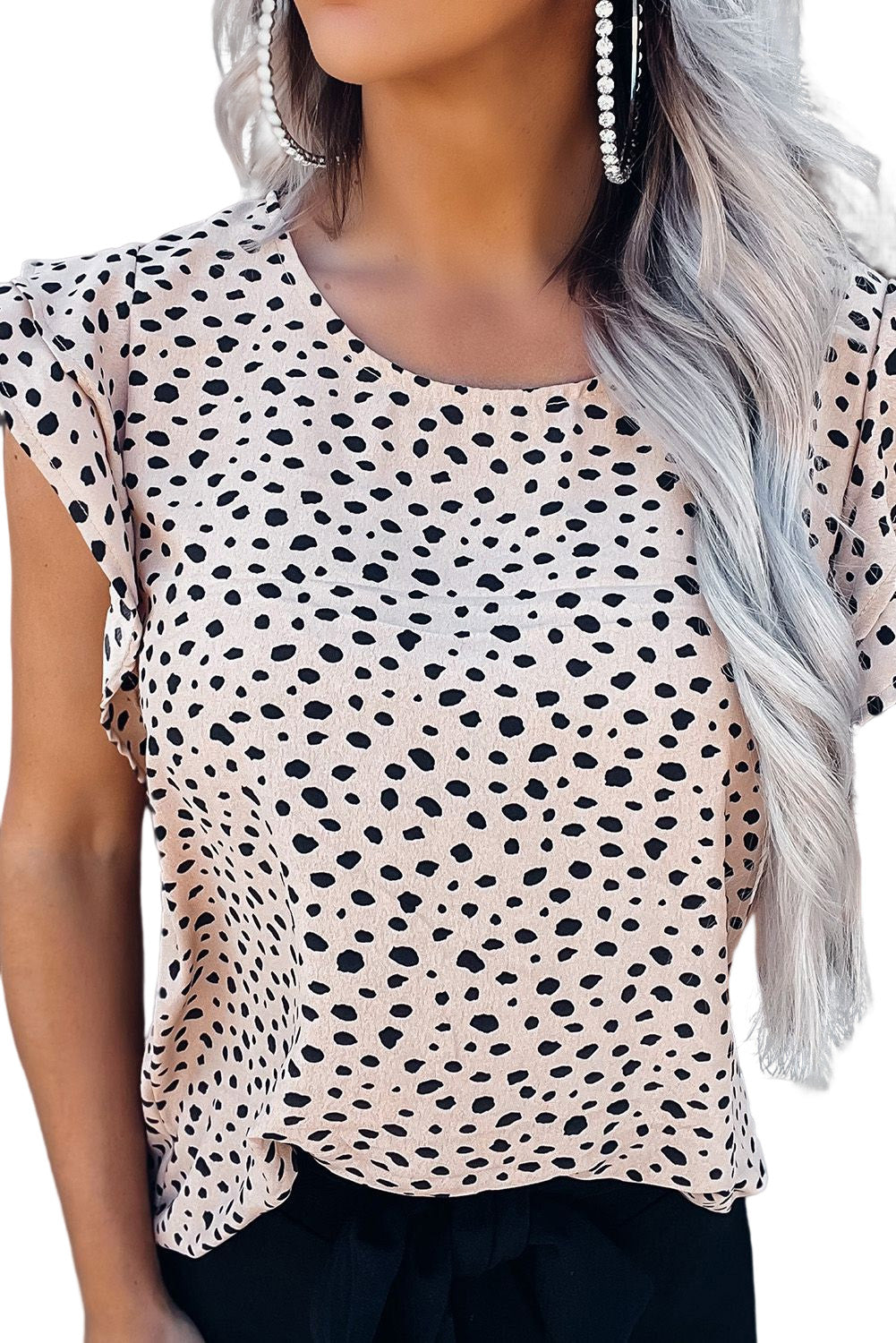 Spotted Print O-neck Ruffled Tank Top