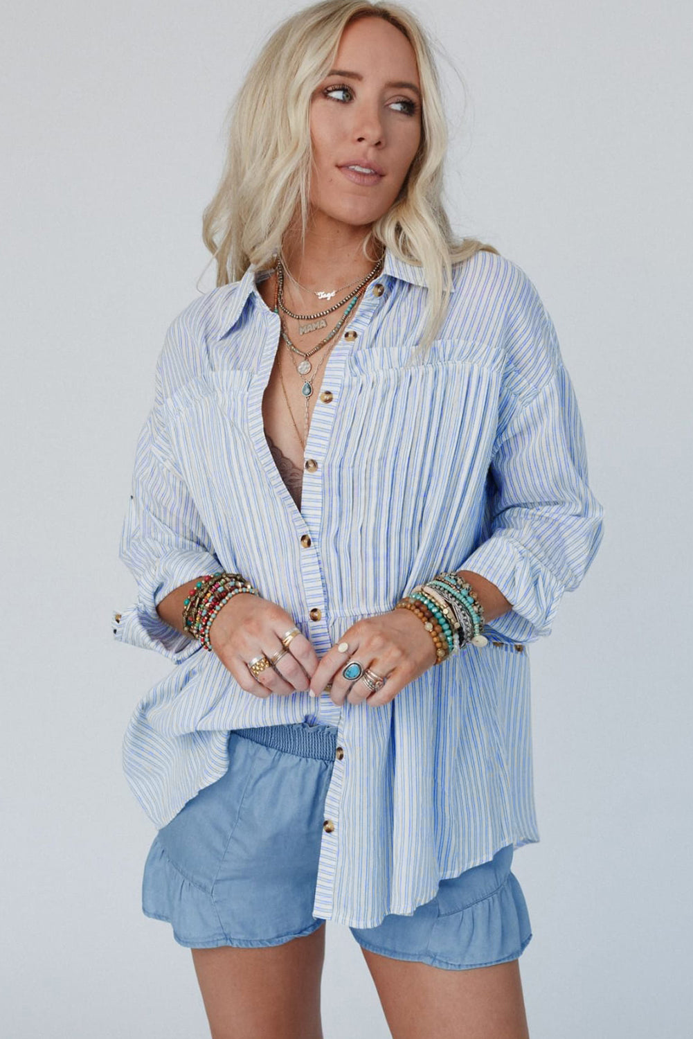 Sky Blue Stripe Striped Buttoned up Long Sleeve Shirt