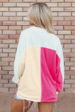 Pink Colorblock Ribbed Collared Oversized Sweatshirt