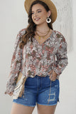 Red Printed Long Sleeve V-Neck Drawstring Shirt