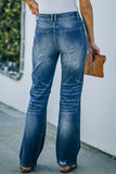 High Rise Washed Distressed Flare Jeans