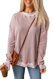 Crew Neck Ribbed Trim Waffle Knit Top