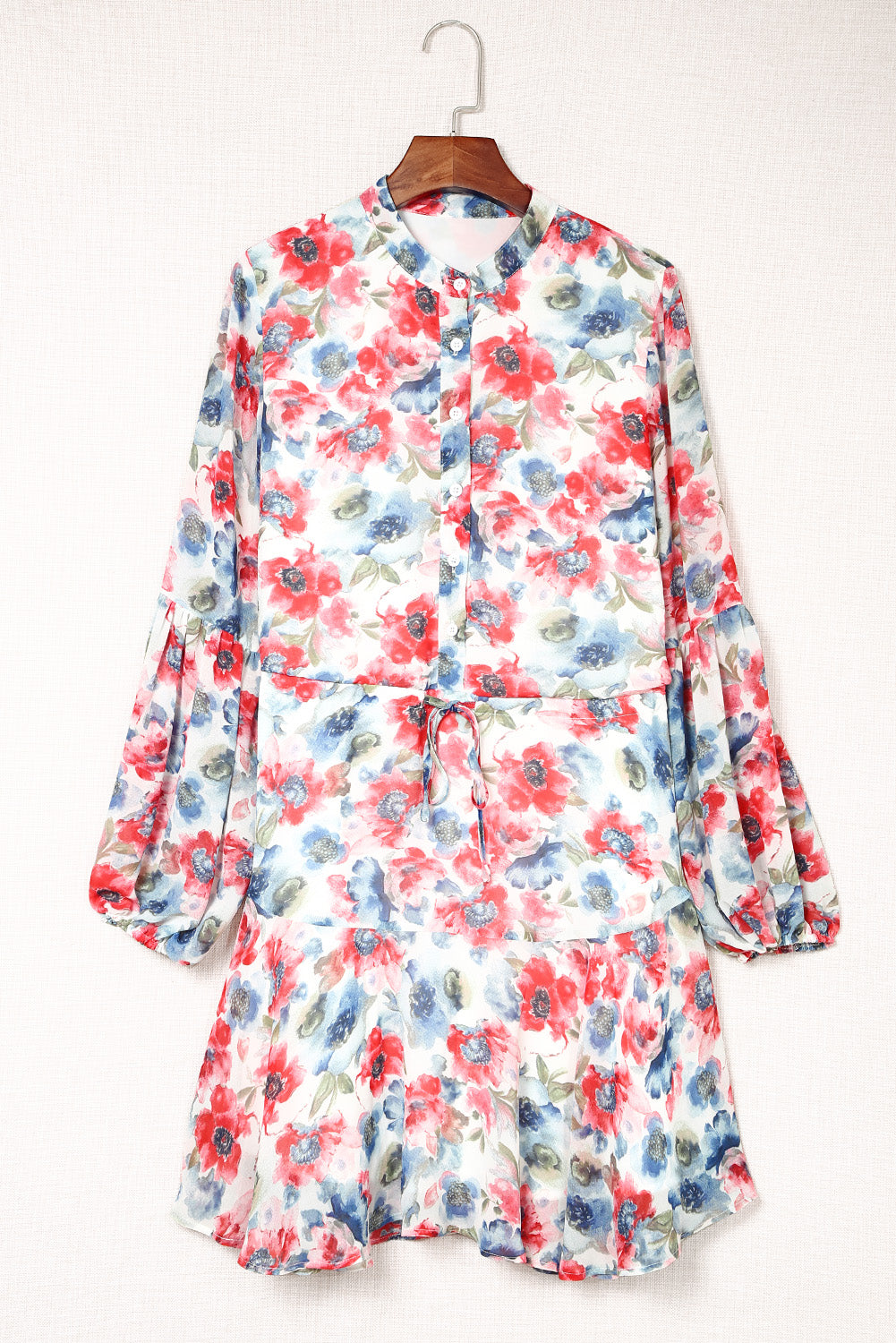 Vintage Floral Print Drawstring Flowy Dress