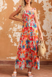 Vibrant Tropical Print Smocked Ruffle Tiered Maxi Dress