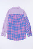 Chemise violette boutonnée à manches longues et poche poitrine à carreaux mélangés