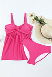 Adjustable Straps Ruched 2pcs Tankini Swimsuit