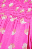 Bright Pink Printed Shirred Yoke Half Puff Sleeve Dress