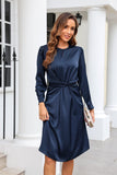 Twist Front Tie Back Long Sleeve Satin Dress