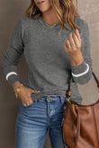 Medium Grey Ribbed Trim Crew Neck Long Sleeve Sweater