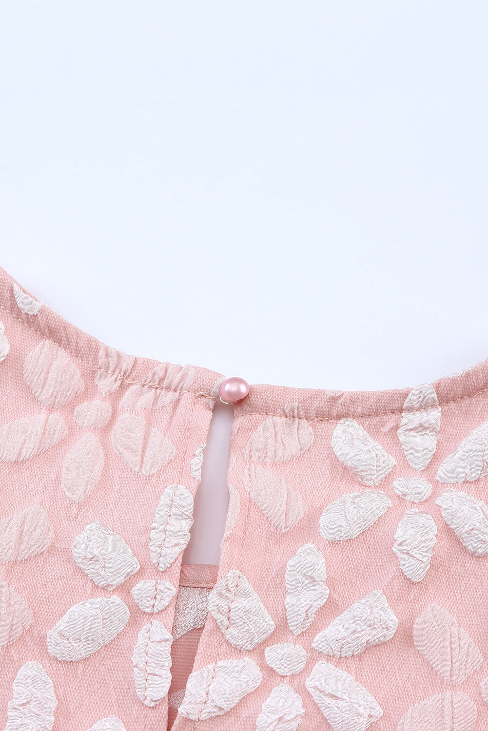 Pink Floral Lace Ruched Bubble Sleeve Top