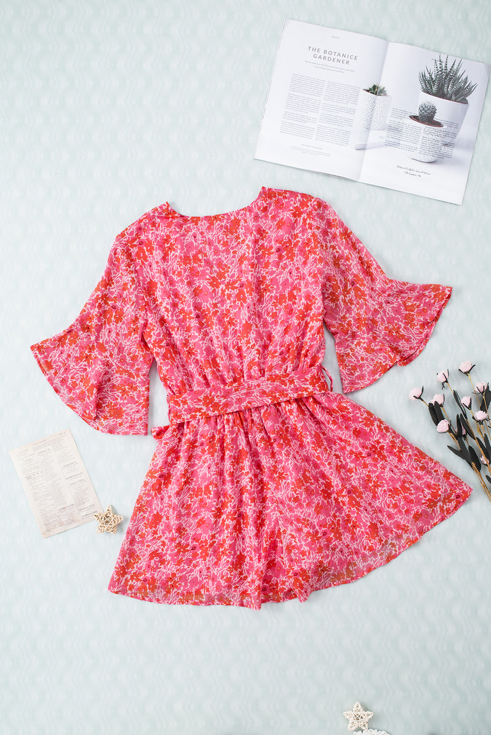 V Neck Ruffled Sleeve Floral Romper