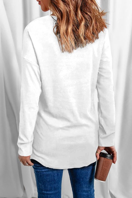 Solid Color V Neck Long Sleeve Knit Top