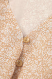 Robe chemise à fleurs marron avec boutons sur le devant et manches bulles