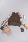 Brown Zip Up Stand Collar Ribbed Thumbhole Sleeve Sweatshirt